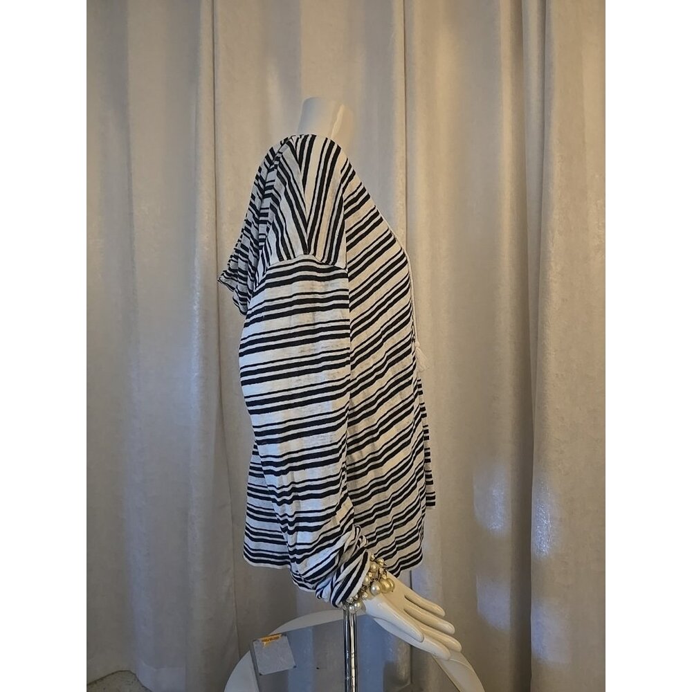 Tahari Linen Pullover Hoodie Nautical Striped XL NEW KNIT Shirt Womens Bohemian - Picture 5 of 9